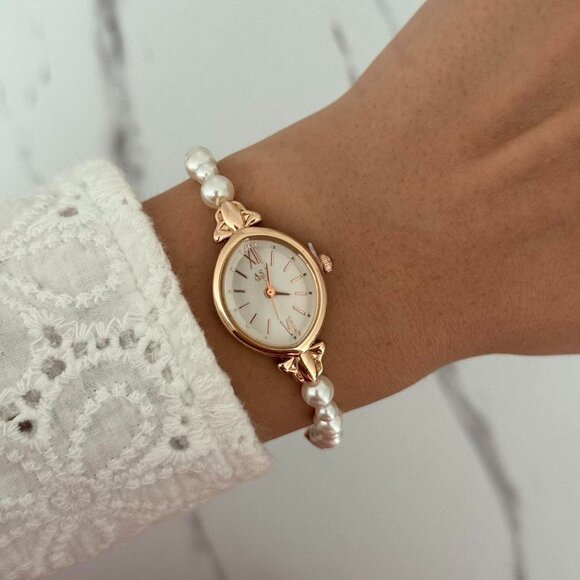 Sku0515 Retro Gold/White Pearls Women Fashion Watch stainless steel + gift bag main image 5